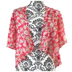 BELLA DU JOUR SHEER FLOWY PINK FLORAL OPEN BLOUSE WOMENS SIZE XL